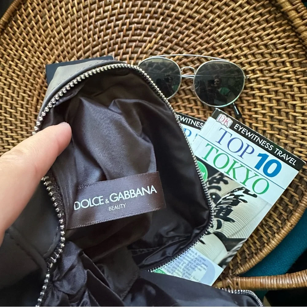 DOLCE & GABBANA Beauty Chocolate Brown Vegan Leather Zip Pocket Cosmetic Pouch